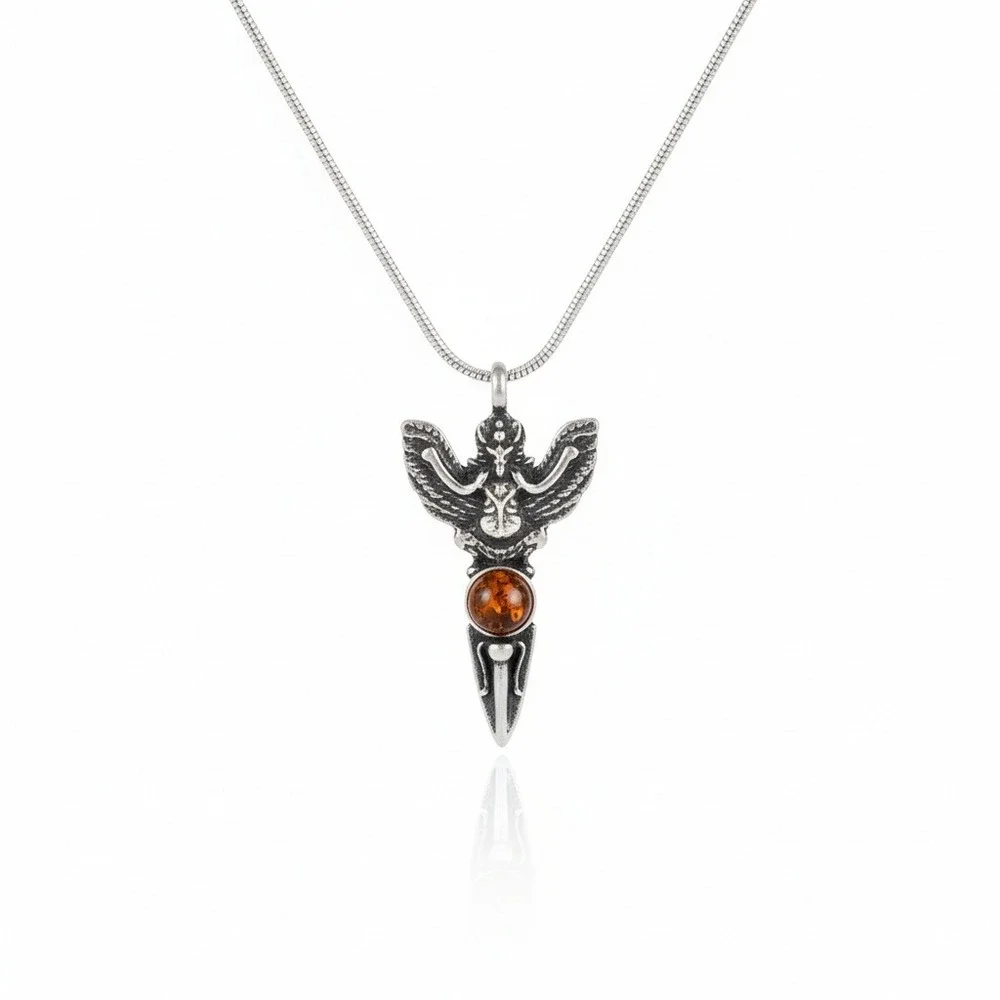 Silver Eagle Pendant Necklace with‎ Garden Quarts Crystal Stone